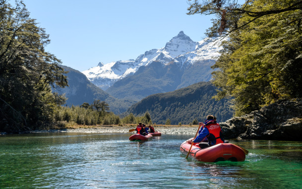 Funyak group exploring remote section of Dart River in Mount Aspiring National Park